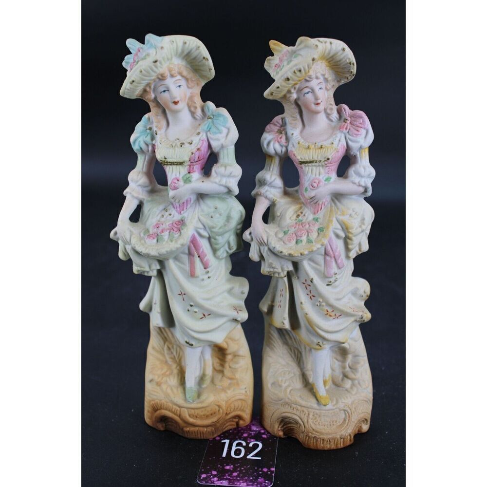 L & M INC. 8 1/2 '' TALL SET OF TWO BISQUE FIGURINES WOMAN